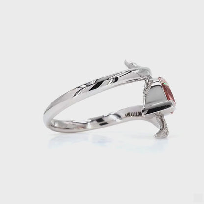 Pear Shape Pink Lab Grown Diamond Solitaire Ring Wave Bypass Band